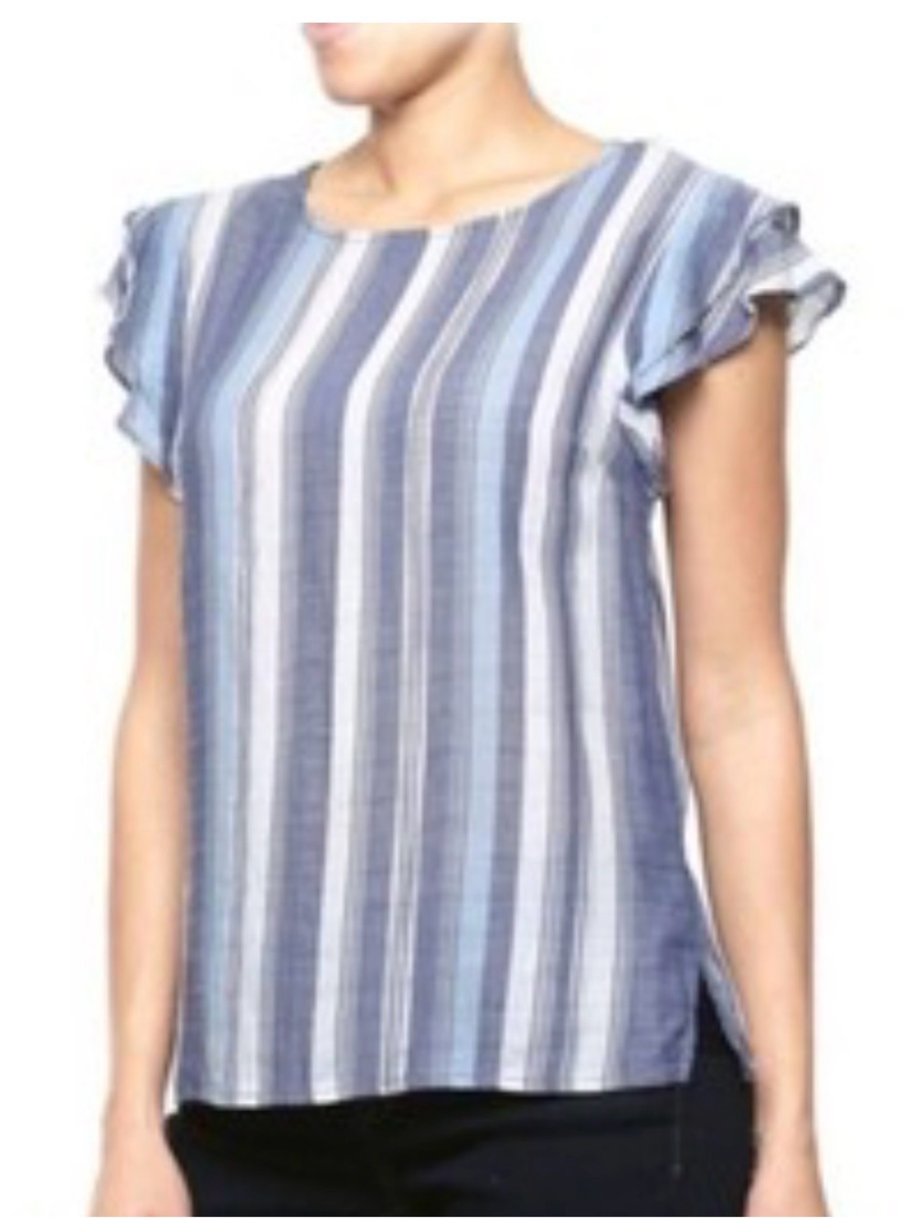**NWT** Calvin Klein Jeans Blue & White Striped Flutter Sleeve Blouse